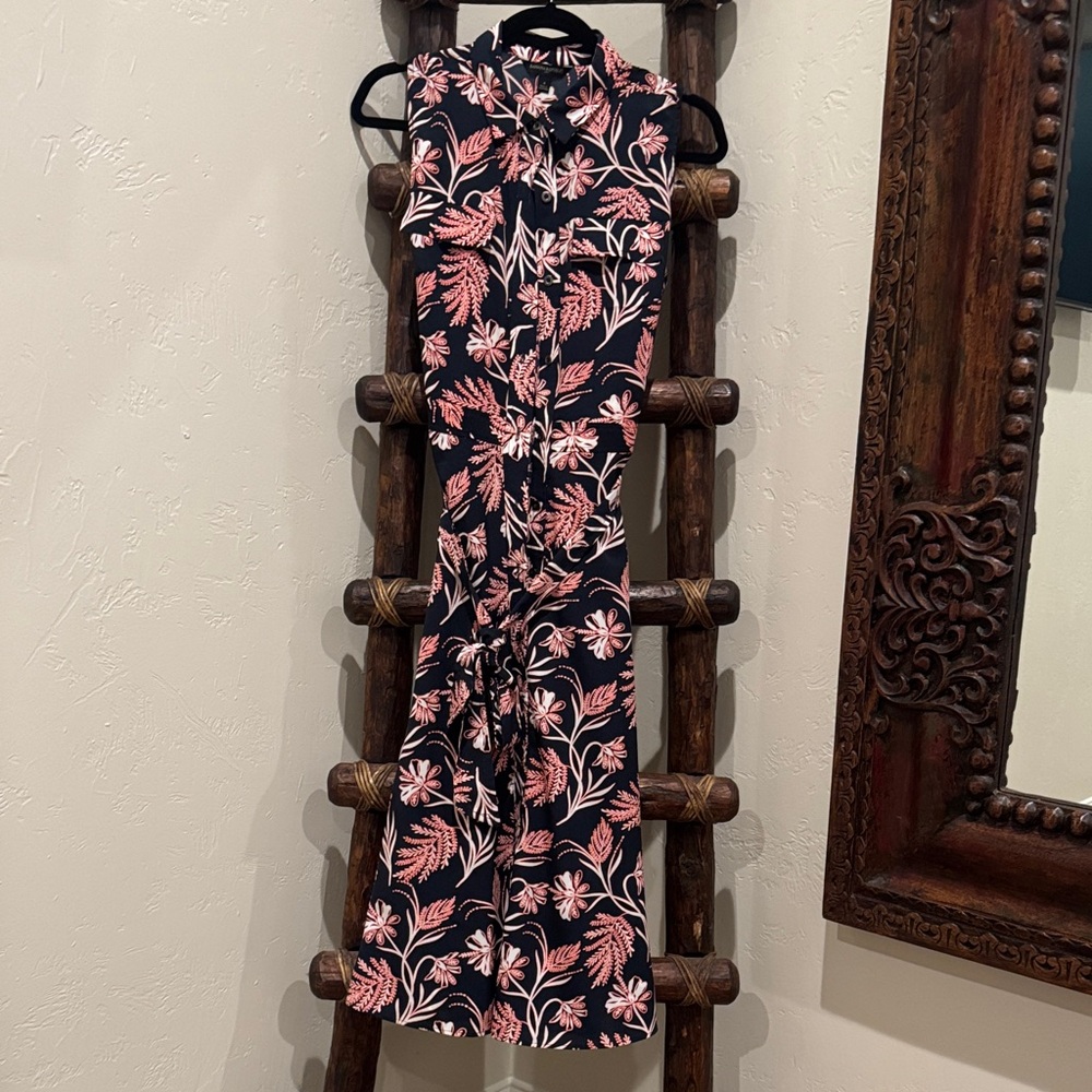 Banana Republic Black and Pink Floral Midi Dress